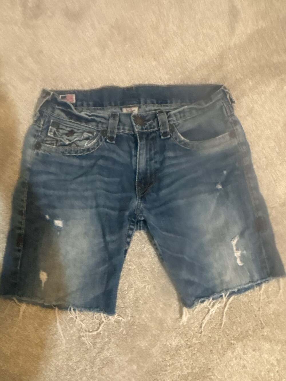 True Religion Denim Shorts Size 33 Distressed Jorts Blue
